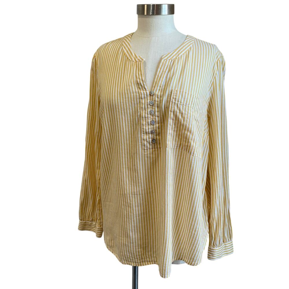 J. Jill White & Yellow Striped Lightweight Cotton Rayon Blend Blouse Size Large